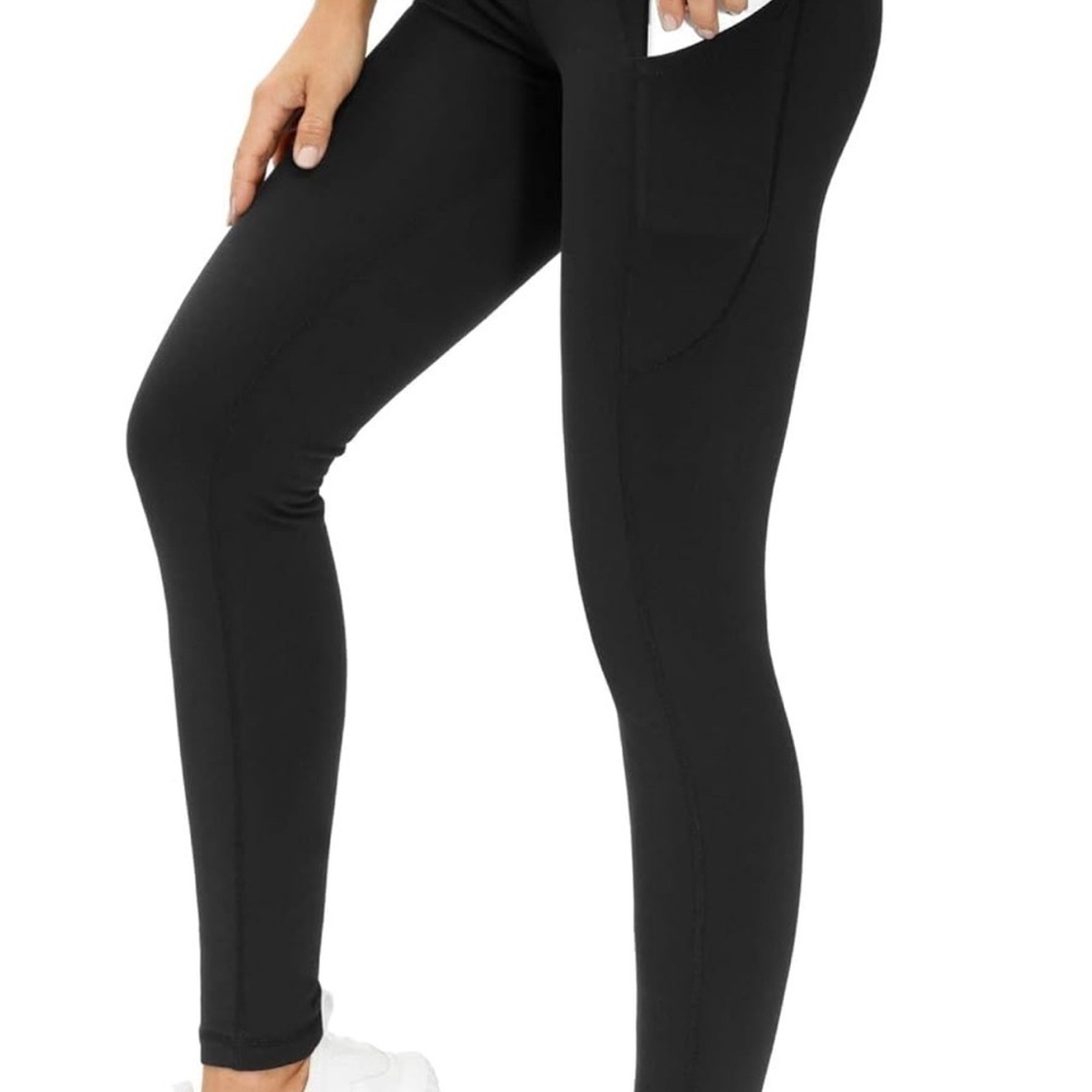 Black Women's high waisted yoga pants (054). Includes 2 pair